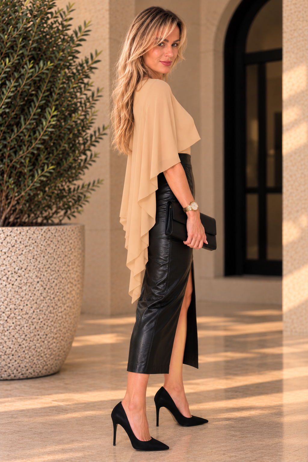 Noir Luxe Faux Leather Midi Skirt