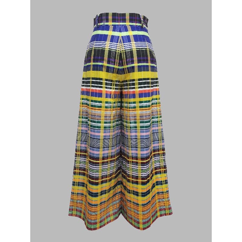 Pantalones casuales de pierna ancha con estampado de tablero de ajedrez.