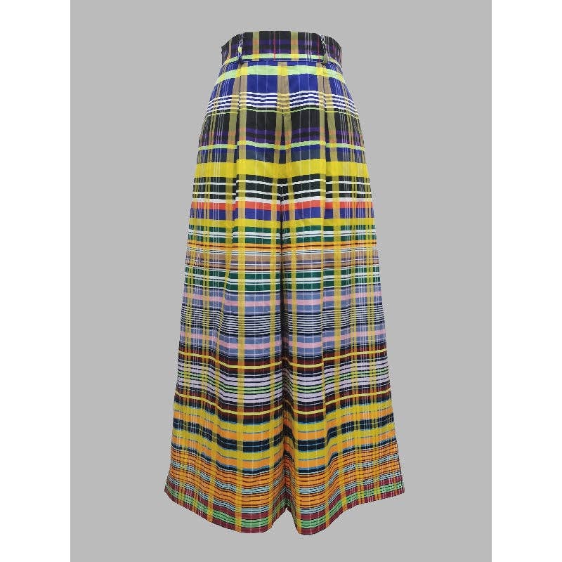 Pantalones casuales de pierna ancha con estampado de tablero de ajedrez.