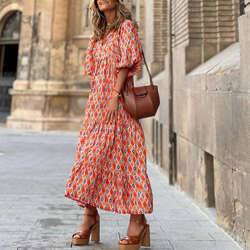Vestido midi suelto con estampado floral