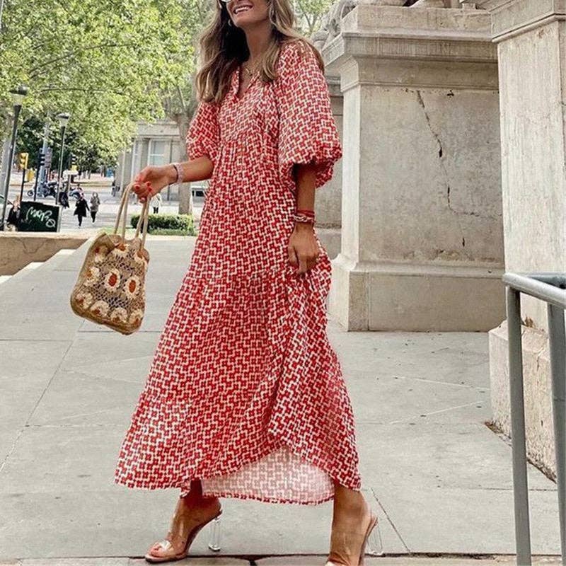 Vestido midi suelto con estampado floral