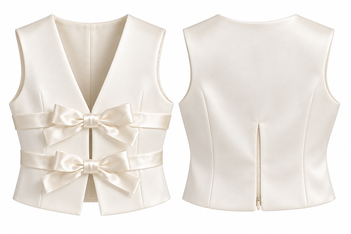 Ivory Satin Bow Vest