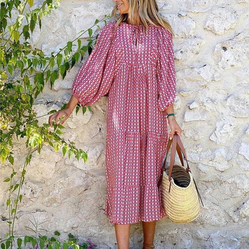 Vestido midi suelto con estampado floral