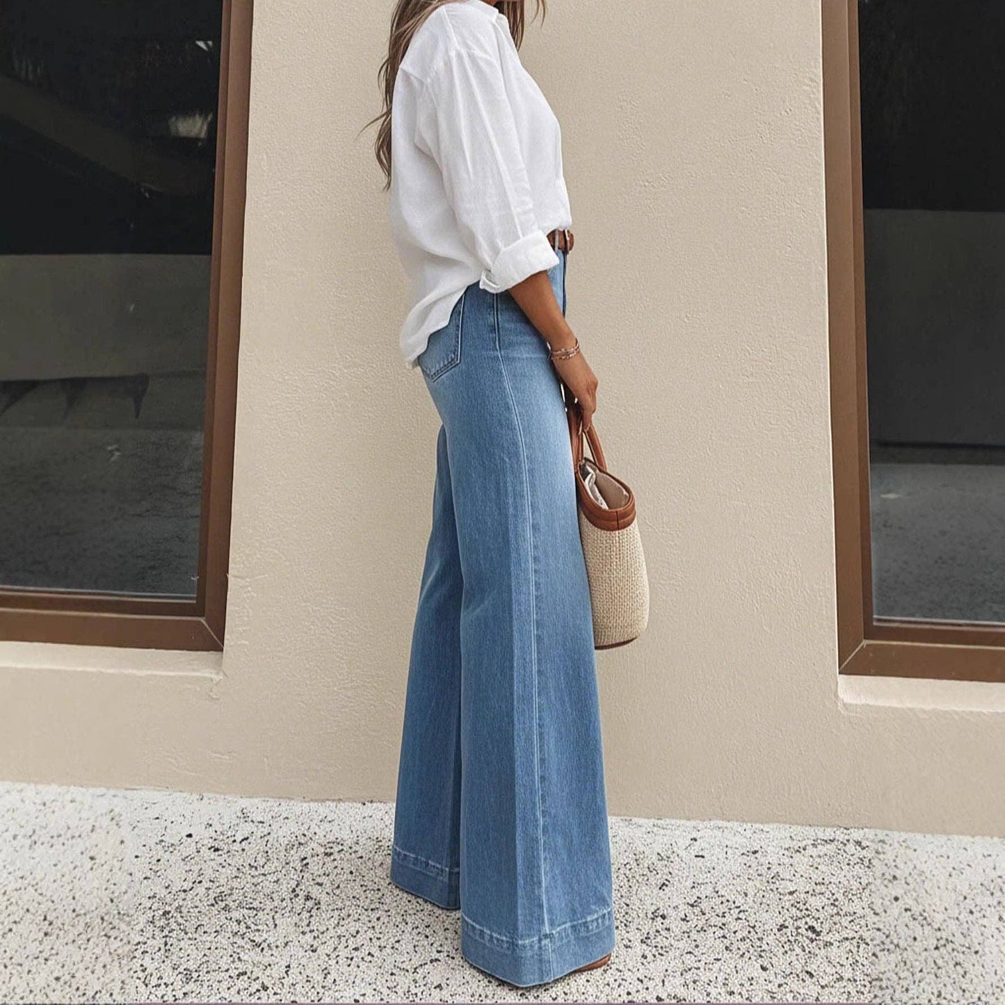 Jeans de pierna ancha lavados retro para mujer